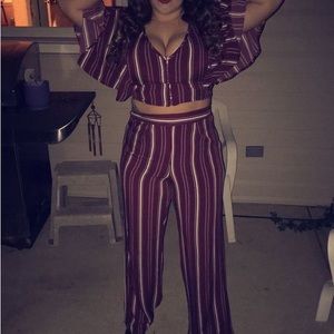 Only worn once pictured . Maroon stripe two piece set . Reversible top.